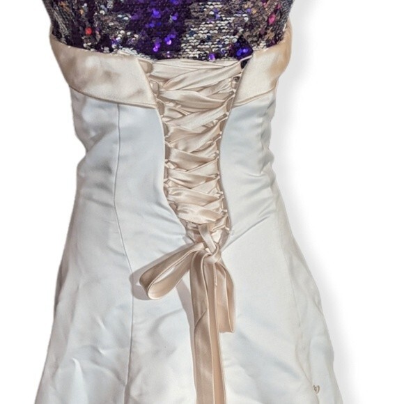 David's Bridal Size‎ 6 Ivory Cream Trim Satin Wedding Dress Gown Michaelangelo - Picture 2 of 8